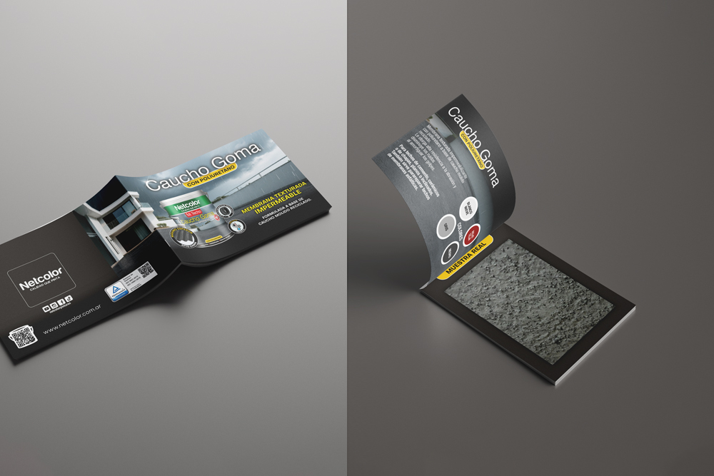Díptico con muestra Caucho Goma